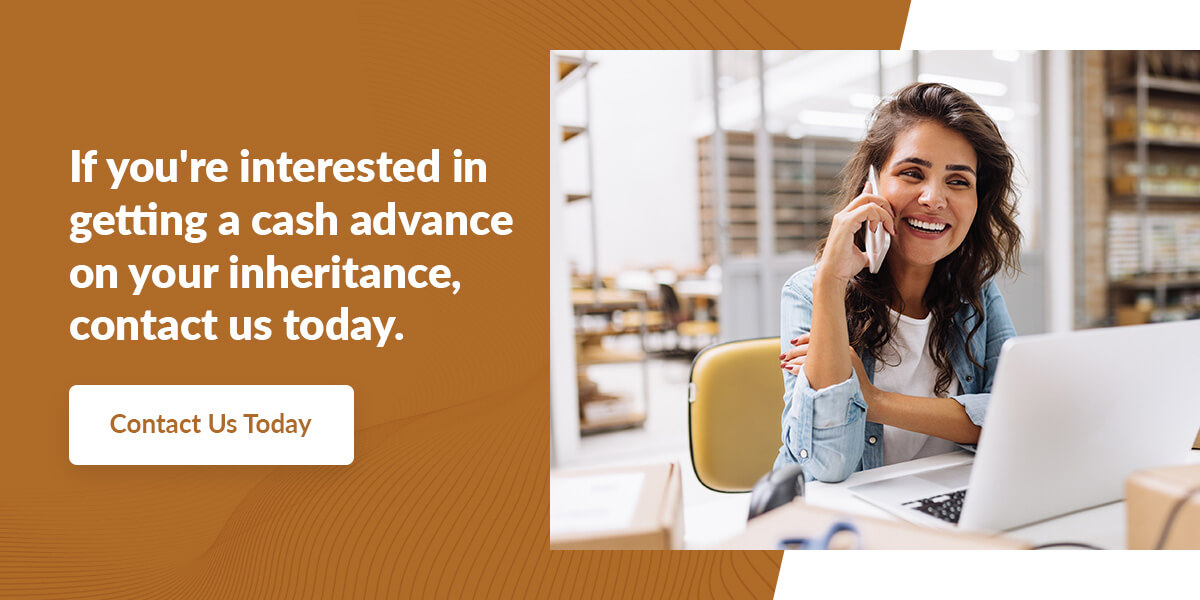 woman on the phone getting a cash advance on her inheritance
